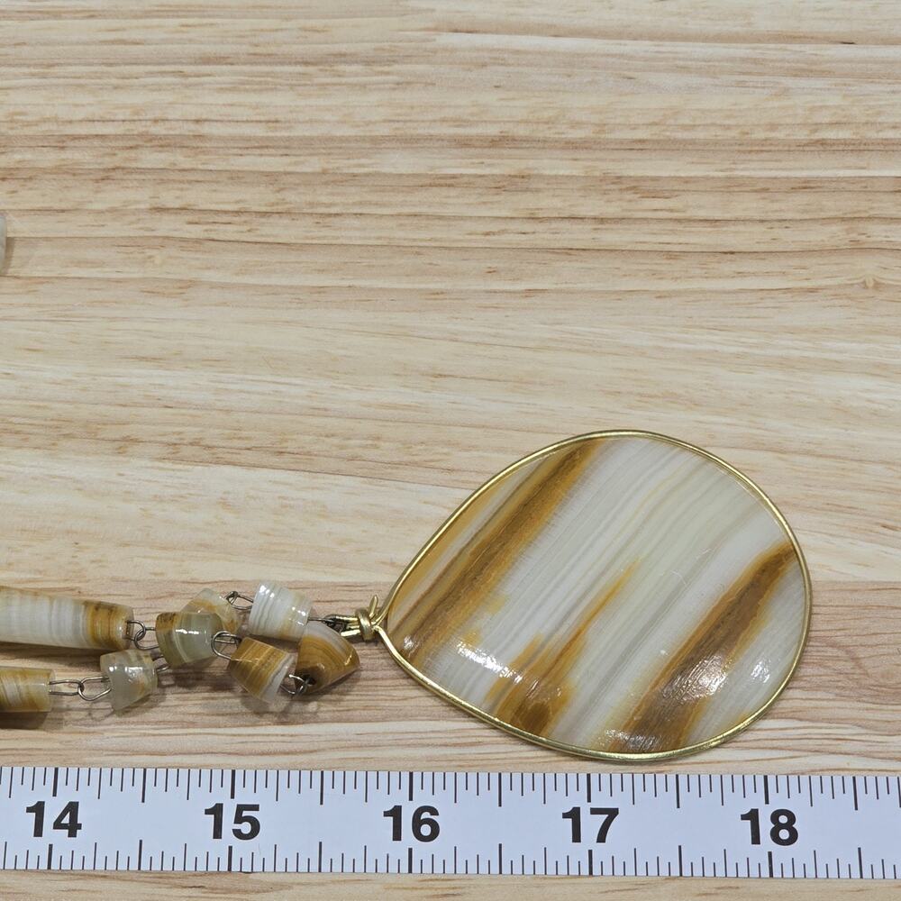 Retro Vintage White Yellow Onyx Mexican Agate Beaded Chain Pendant Necklace - Picture 12 of 12